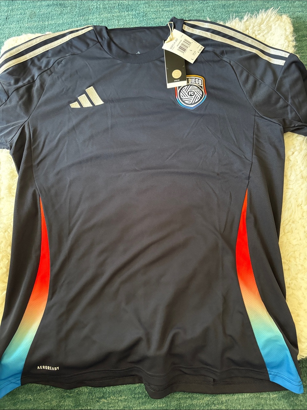 adidas Navy Soccer Jersey with Rainbow Gradient Panels
